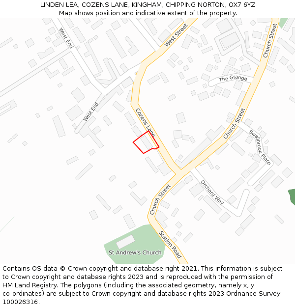 LINDEN LEA, COZENS LANE, KINGHAM, CHIPPING NORTON, OX7 6YZ: Location map and indicative extent of plot