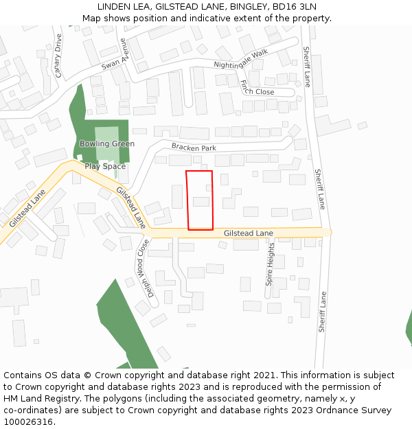 LINDEN LEA, GILSTEAD LANE, BINGLEY, BD16 3LN: Location map and indicative extent of plot