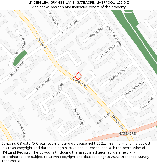 LINDEN LEA, GRANGE LANE, GATEACRE, LIVERPOOL, L25 5JZ: Location map and indicative extent of plot