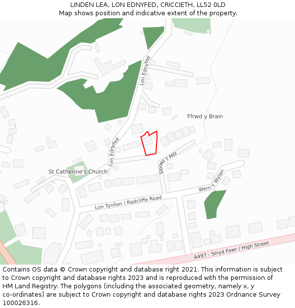 LINDEN LEA, LON EDNYFED, CRICCIETH, LL52 0LD: Location map and indicative extent of plot