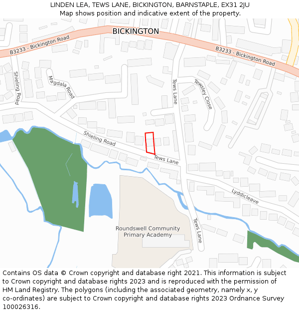 LINDEN LEA, TEWS LANE, BICKINGTON, BARNSTAPLE, EX31 2JU: Location map and indicative extent of plot