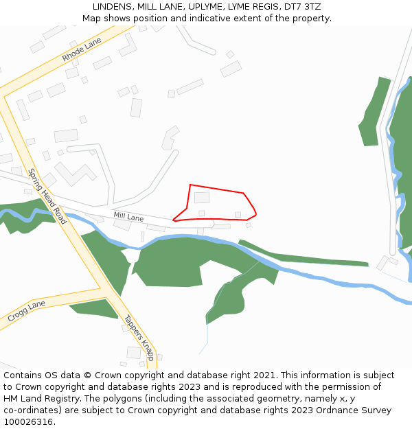 LINDENS, MILL LANE, UPLYME, LYME REGIS, DT7 3TZ: Location map and indicative extent of plot