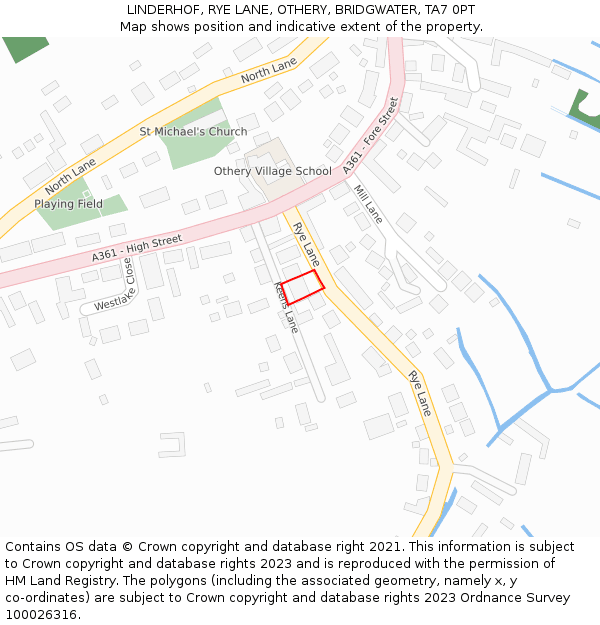 LINDERHOF, RYE LANE, OTHERY, BRIDGWATER, TA7 0PT: Location map and indicative extent of plot