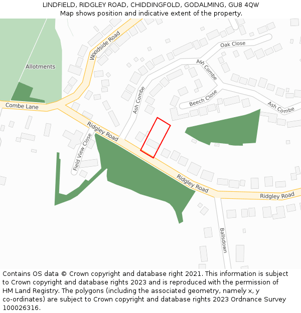 LINDFIELD, RIDGLEY ROAD, CHIDDINGFOLD, GODALMING, GU8 4QW: Location map and indicative extent of plot