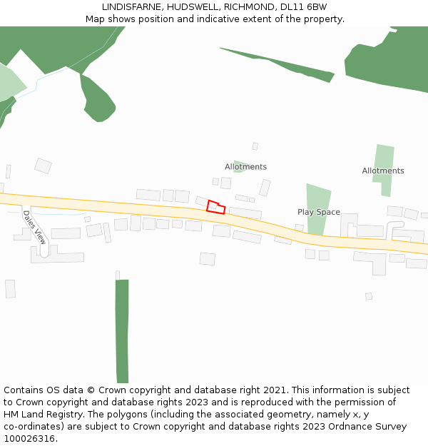 LINDISFARNE, HUDSWELL, RICHMOND, DL11 6BW: Location map and indicative extent of plot