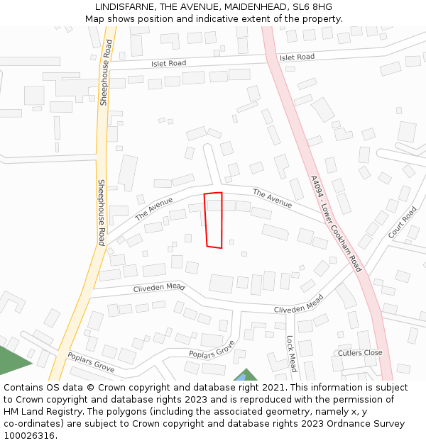 LINDISFARNE, THE AVENUE, MAIDENHEAD, SL6 8HG: Location map and indicative extent of plot