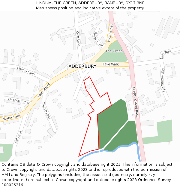 LINDUM, THE GREEN, ADDERBURY, BANBURY, OX17 3NE: Location map and indicative extent of plot