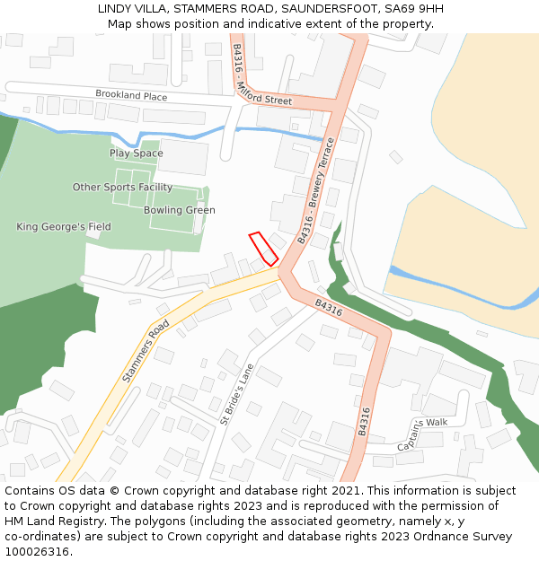 LINDY VILLA, STAMMERS ROAD, SAUNDERSFOOT, SA69 9HH: Location map and indicative extent of plot