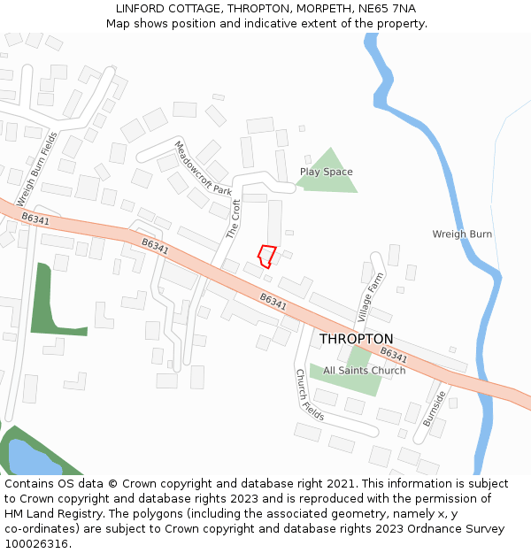 LINFORD COTTAGE, THROPTON, MORPETH, NE65 7NA: Location map and indicative extent of plot