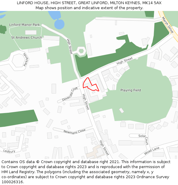 LINFORD HOUSE, HIGH STREET, GREAT LINFORD, MILTON KEYNES, MK14 5AX: Location map and indicative extent of plot