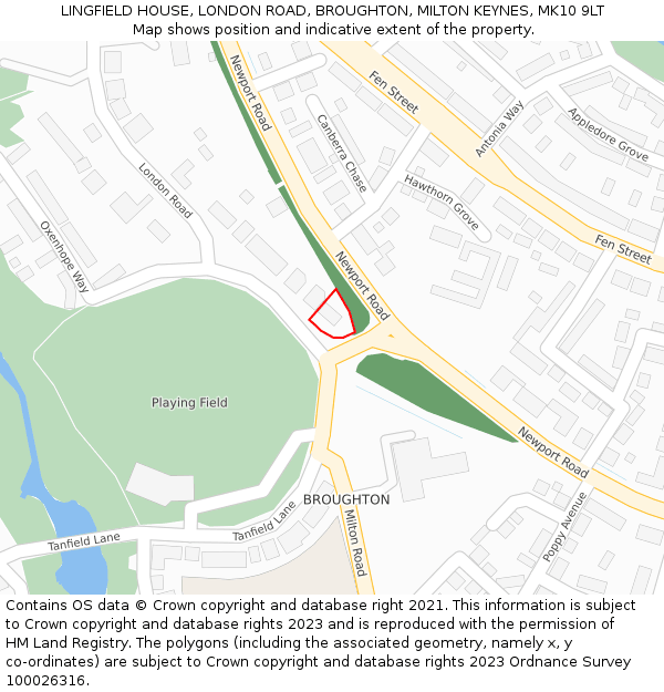 LINGFIELD HOUSE, LONDON ROAD, BROUGHTON, MILTON KEYNES, MK10 9LT: Location map and indicative extent of plot