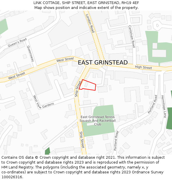 LINK COTTAGE, SHIP STREET, EAST GRINSTEAD, RH19 4EF: Location map and indicative extent of plot