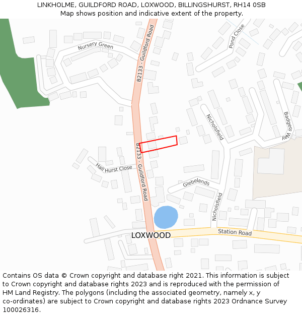 LINKHOLME, GUILDFORD ROAD, LOXWOOD, BILLINGSHURST, RH14 0SB: Location map and indicative extent of plot