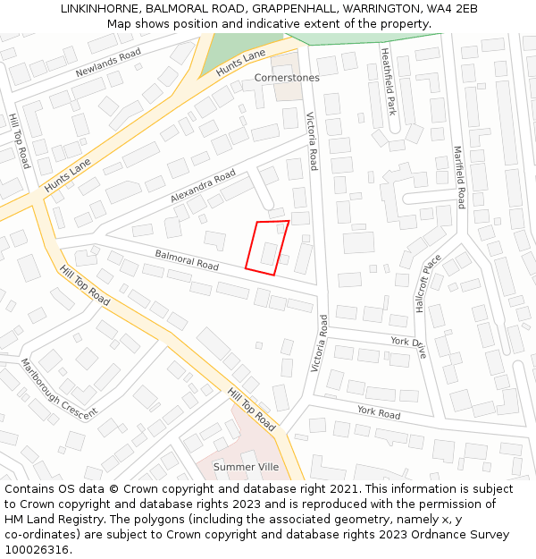 LINKINHORNE, BALMORAL ROAD, GRAPPENHALL, WARRINGTON, WA4 2EB: Location map and indicative extent of plot