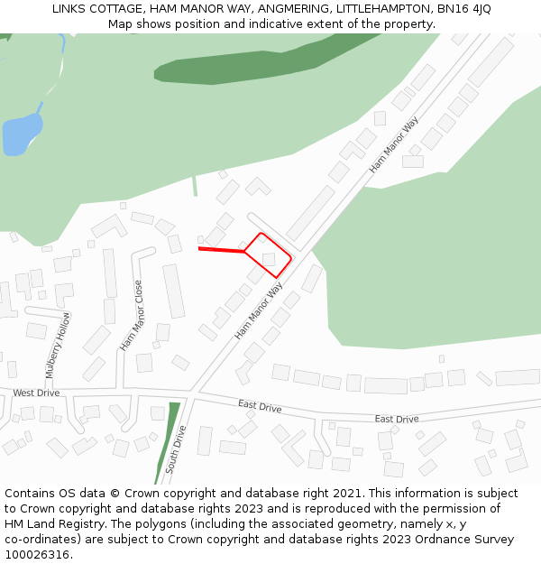 LINKS COTTAGE, HAM MANOR WAY, ANGMERING, LITTLEHAMPTON, BN16 4JQ: Location map and indicative extent of plot