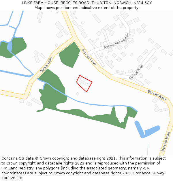 LINKS FARM HOUSE, BECCLES ROAD, THURLTON, NORWICH, NR14 6QY: Location map and indicative extent of plot