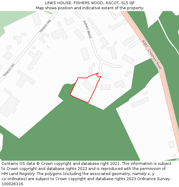 LINKS HOUSE, FISHERS WOOD, ASCOT, SL5 0JF: Location map and indicative extent of plot