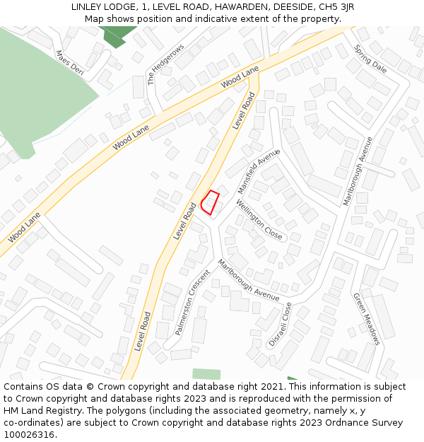 LINLEY LODGE, 1, LEVEL ROAD, HAWARDEN, DEESIDE, CH5 3JR: Location map and indicative extent of plot