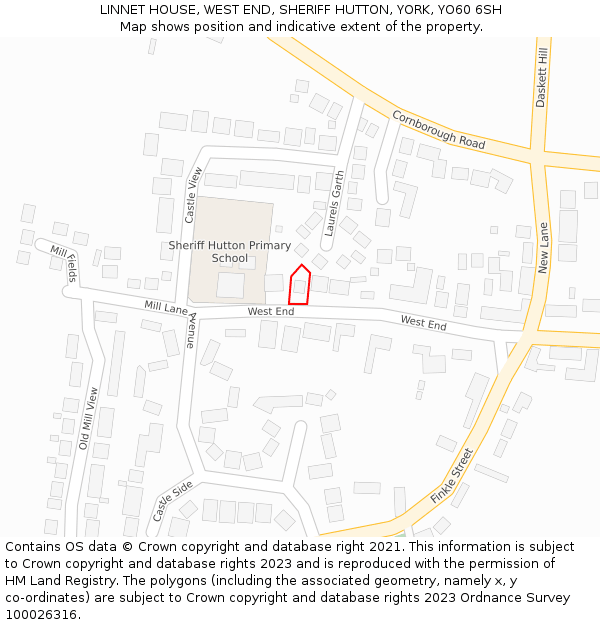 LINNET HOUSE, WEST END, SHERIFF HUTTON, YORK, YO60 6SH: Location map and indicative extent of plot
