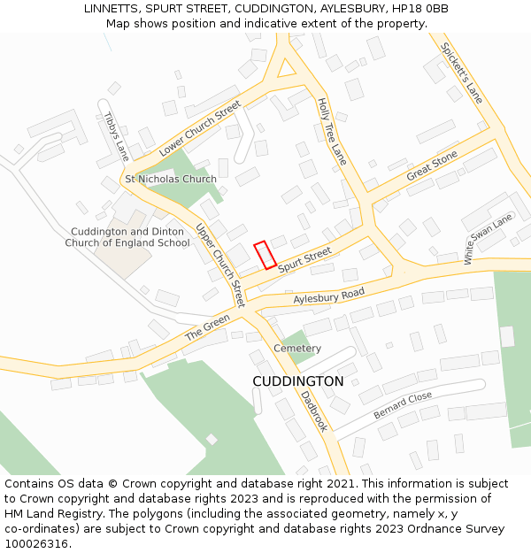 LINNETTS, SPURT STREET, CUDDINGTON, AYLESBURY, HP18 0BB: Location map and indicative extent of plot