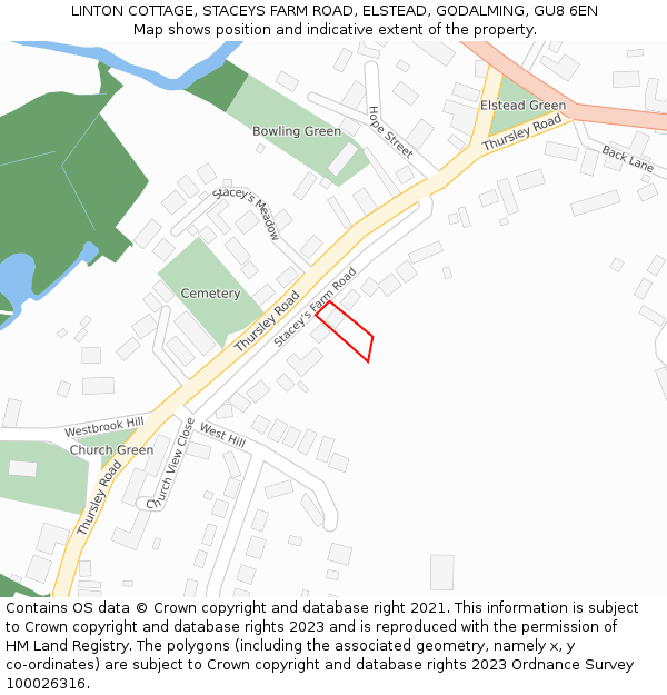 LINTON COTTAGE, STACEYS FARM ROAD, ELSTEAD, GODALMING, GU8 6EN: Location map and indicative extent of plot