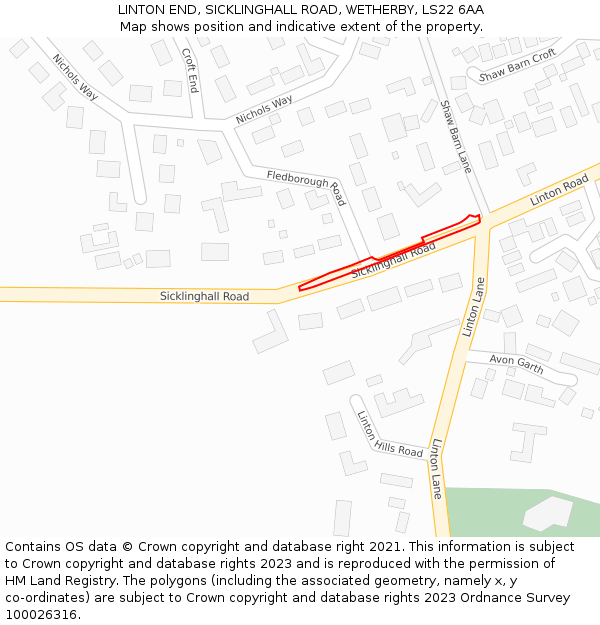 LINTON END, SICKLINGHALL ROAD, WETHERBY, LS22 6AA: Location map and indicative extent of plot