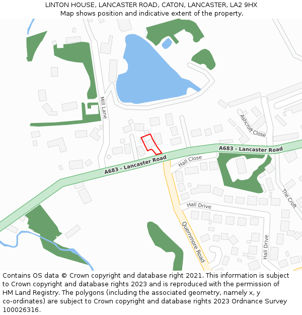 LINTON HOUSE, LANCASTER ROAD, CATON, LANCASTER, LA2 9HX: Location map and indicative extent of plot