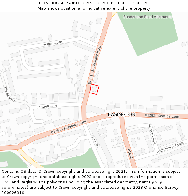 LION HOUSE, SUNDERLAND ROAD, PETERLEE, SR8 3AT: Location map and indicative extent of plot