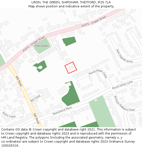 LIRON, THE GREEN, SHIPDHAM, THETFORD, IP25 7LA: Location map and indicative extent of plot