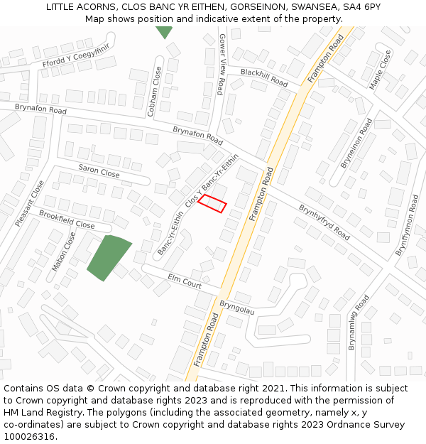 LITTLE ACORNS, CLOS BANC YR EITHEN, GORSEINON, SWANSEA, SA4 6PY: Location map and indicative extent of plot