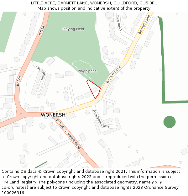 LITTLE ACRE, BARNETT LANE, WONERSH, GUILDFORD, GU5 0RU: Location map and indicative extent of plot