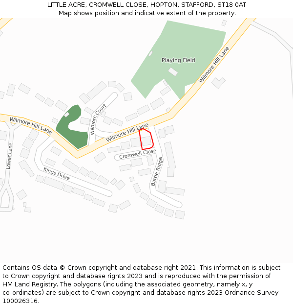 LITTLE ACRE, CROMWELL CLOSE, HOPTON, STAFFORD, ST18 0AT: Location map and indicative extent of plot