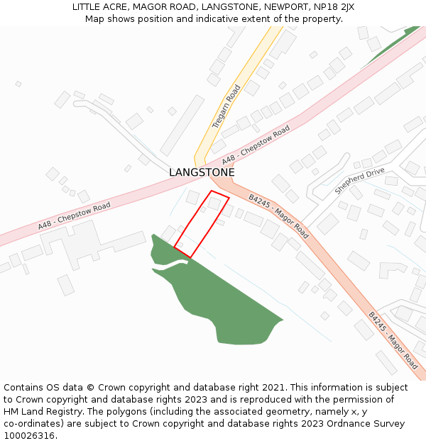 LITTLE ACRE, MAGOR ROAD, LANGSTONE, NEWPORT, NP18 2JX: Location map and indicative extent of plot