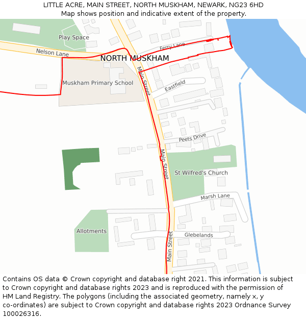 LITTLE ACRE, MAIN STREET, NORTH MUSKHAM, NEWARK, NG23 6HD: Location map and indicative extent of plot