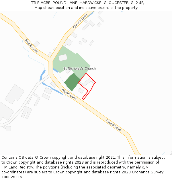 LITTLE ACRE, POUND LANE, HARDWICKE, GLOUCESTER, GL2 4RJ: Location map and indicative extent of plot