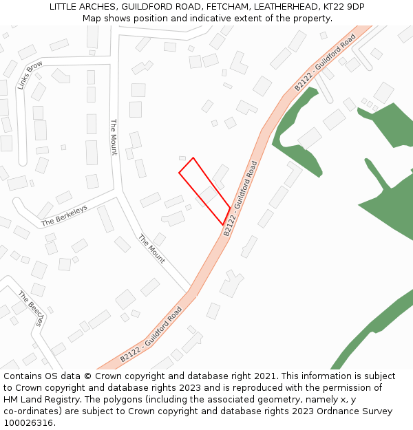 LITTLE ARCHES, GUILDFORD ROAD, FETCHAM, LEATHERHEAD, KT22 9DP: Location map and indicative extent of plot