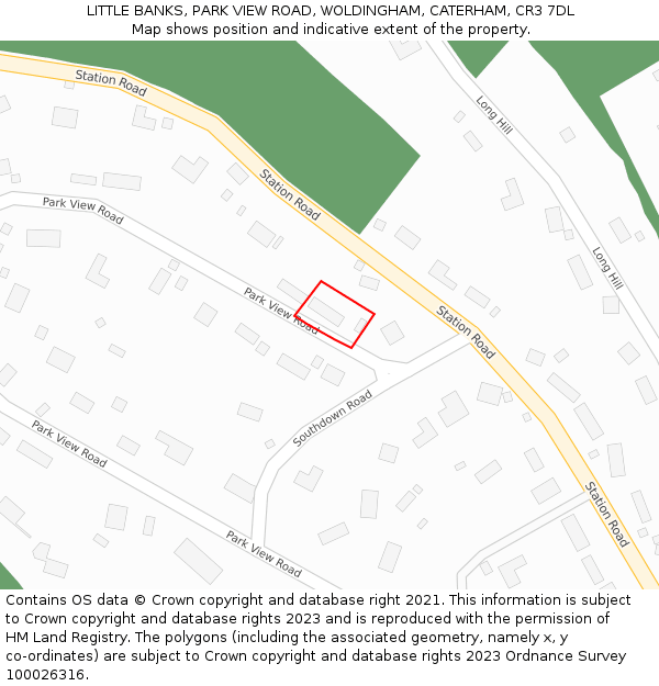 LITTLE BANKS, PARK VIEW ROAD, WOLDINGHAM, CATERHAM, CR3 7DL: Location map and indicative extent of plot