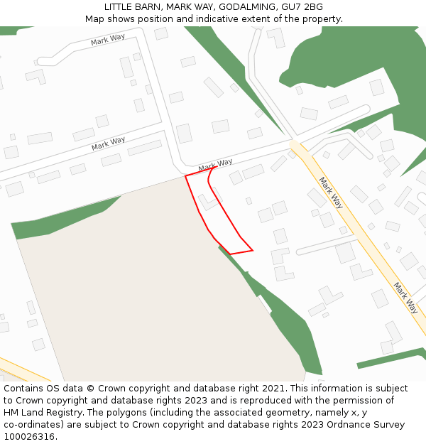 LITTLE BARN, MARK WAY, GODALMING, GU7 2BG: Location map and indicative extent of plot