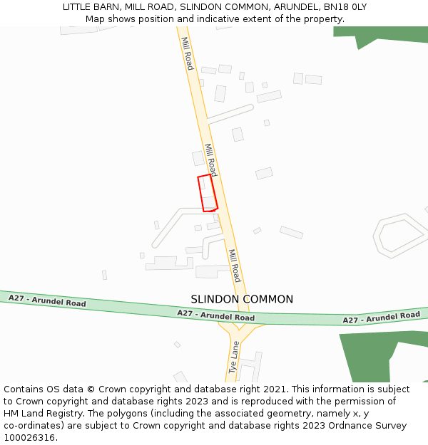 LITTLE BARN, MILL ROAD, SLINDON COMMON, ARUNDEL, BN18 0LY: Location map and indicative extent of plot