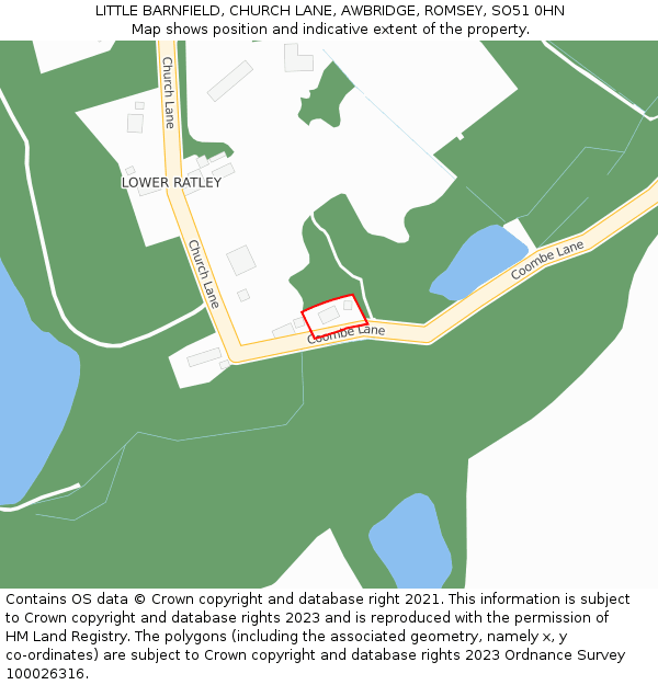 LITTLE BARNFIELD, CHURCH LANE, AWBRIDGE, ROMSEY, SO51 0HN: Location map and indicative extent of plot