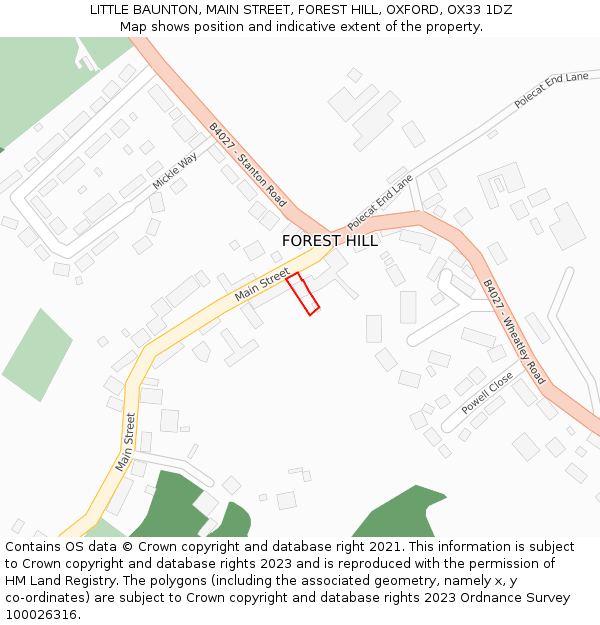 LITTLE BAUNTON, MAIN STREET, FOREST HILL, OXFORD, OX33 1DZ: Location map and indicative extent of plot