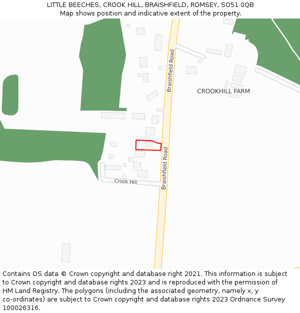 LITTLE BEECHES, CROOK HILL, BRAISHFIELD, ROMSEY, SO51 0QB: Location map and indicative extent of plot