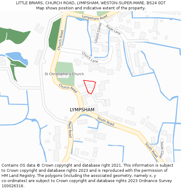 LITTLE BRIARS, CHURCH ROAD, LYMPSHAM, WESTON-SUPER-MARE, BS24 0DT: Location map and indicative extent of plot