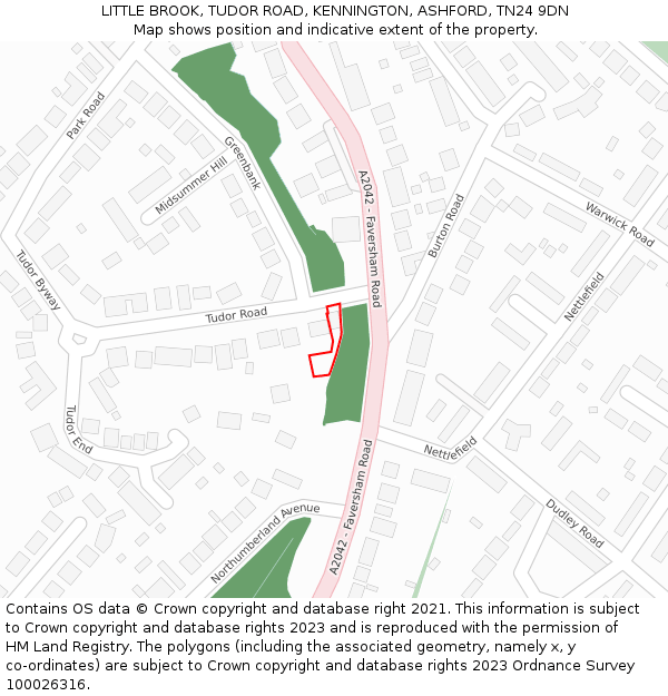 LITTLE BROOK, TUDOR ROAD, KENNINGTON, ASHFORD, TN24 9DN: Location map and indicative extent of plot