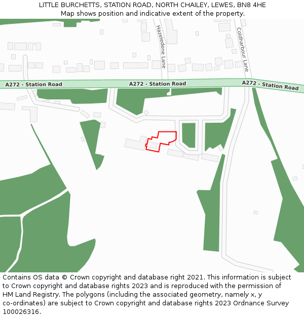 LITTLE BURCHETTS, STATION ROAD, NORTH CHAILEY, LEWES, BN8 4HE: Location map and indicative extent of plot