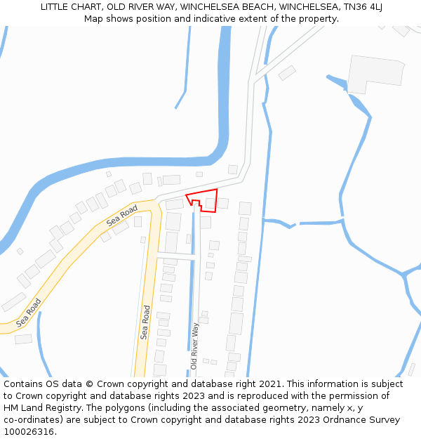 LITTLE CHART, OLD RIVER WAY, WINCHELSEA BEACH, WINCHELSEA, TN36 4LJ: Location map and indicative extent of plot