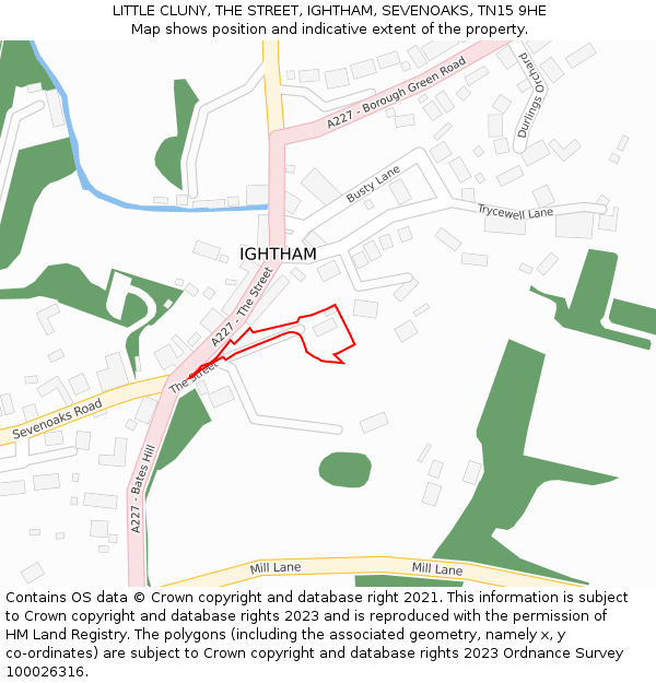 LITTLE CLUNY, THE STREET, IGHTHAM, SEVENOAKS, TN15 9HE: Location map and indicative extent of plot