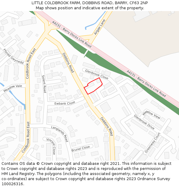 LITTLE COLDBROOK FARM, DOBBINS ROAD, BARRY, CF63 2NP: Location map and indicative extent of plot