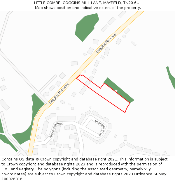 LITTLE COMBE, COGGINS MILL LANE, MAYFIELD, TN20 6UL: Location map and indicative extent of plot