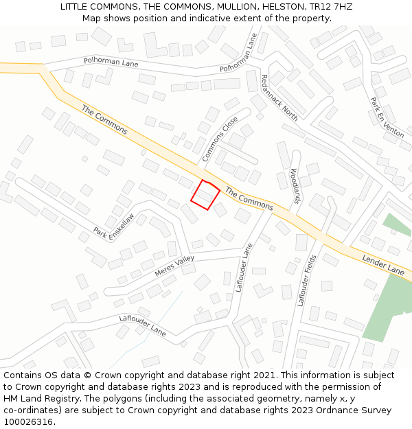LITTLE COMMONS, THE COMMONS, MULLION, HELSTON, TR12 7HZ: Location map and indicative extent of plot